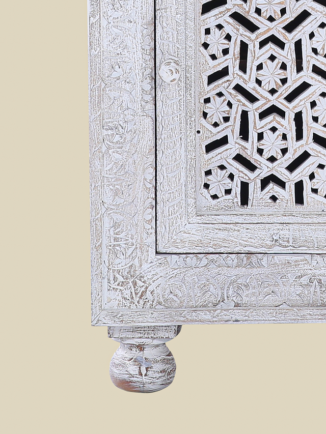 Grace Carved Wooden Bedside Table - Large