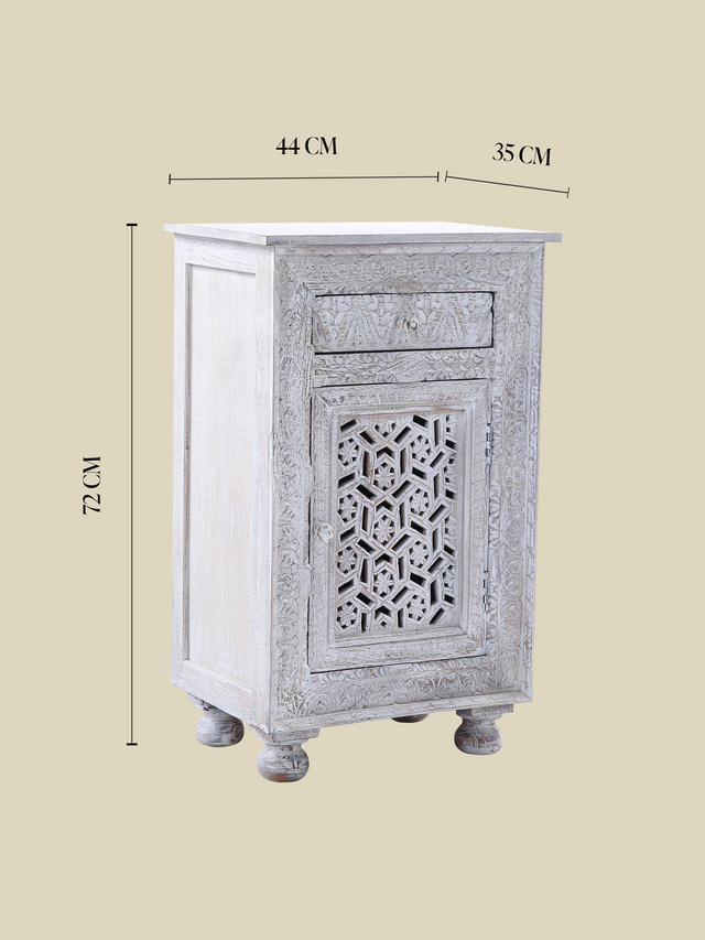 Grace Carved Wooden Bedside Table - Large