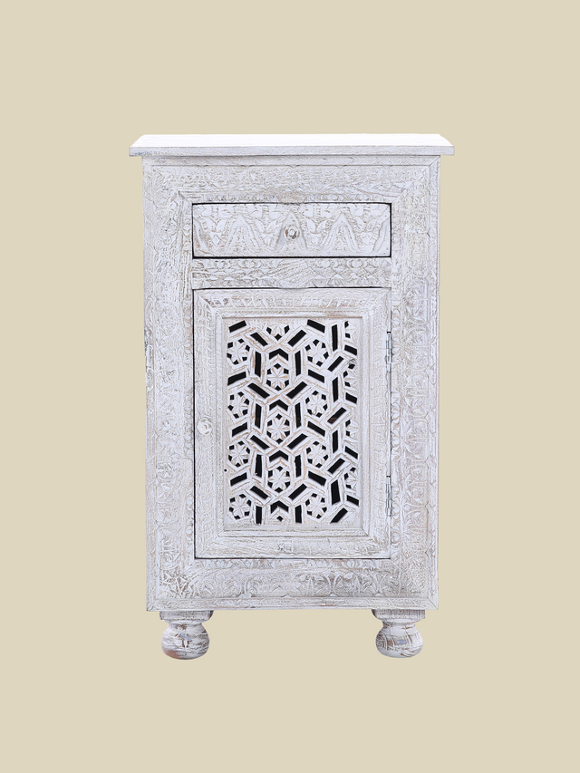 Grace Carved Wooden Bedside Table - Large