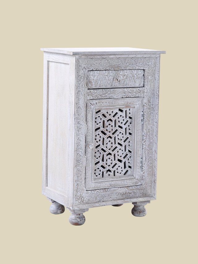 Grace Carved Wooden Bedside Table - Large