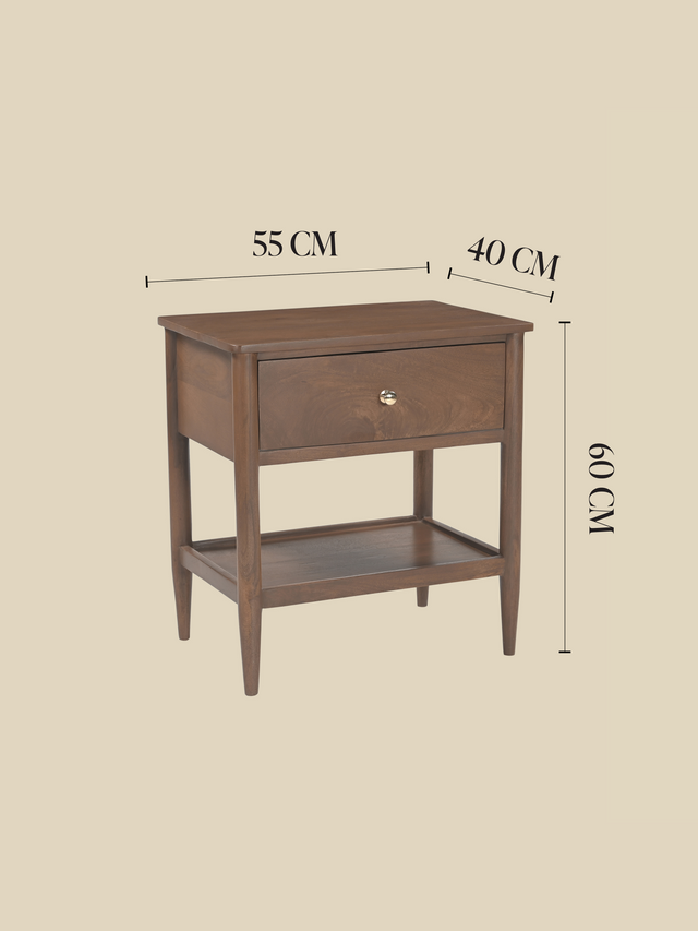Diane Mango Wood Bedside Table - Walnut
