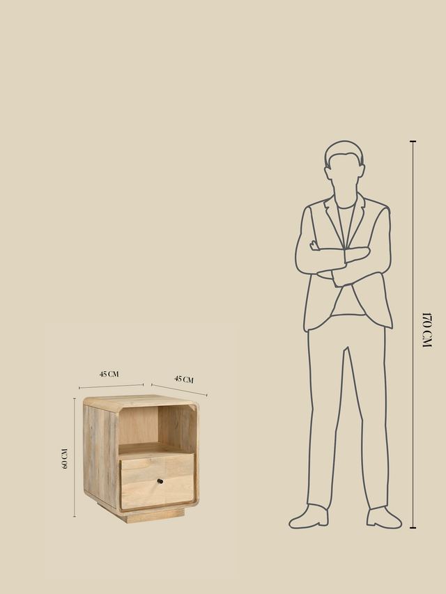 Luce Mango Wood One Drawer Bedside Table