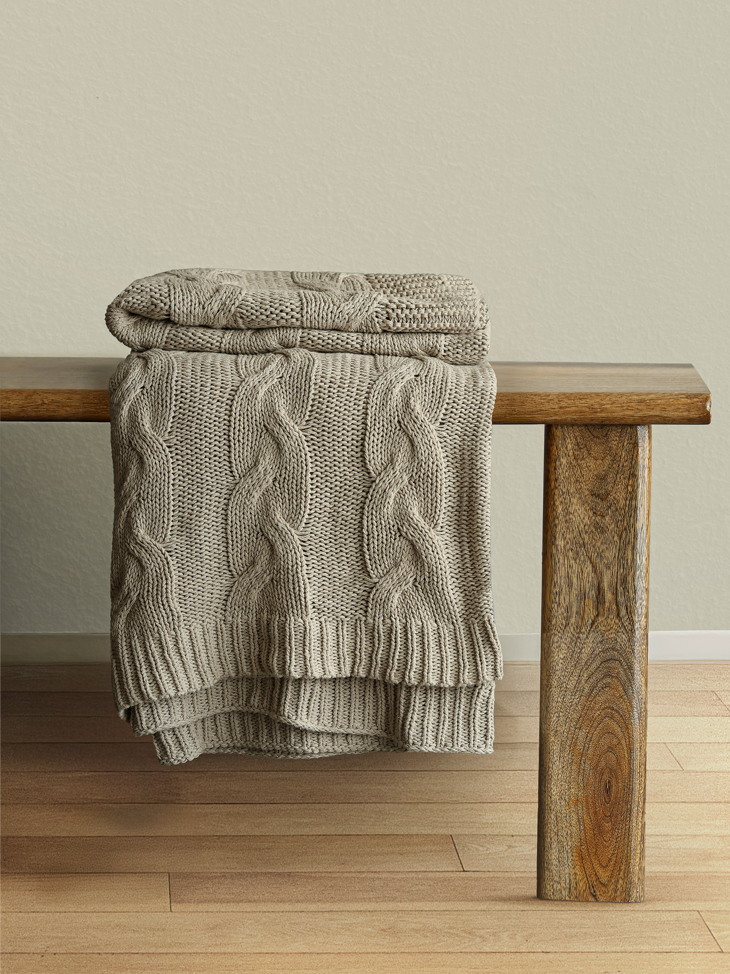 Cason Beige Cotton Knitted Throw
