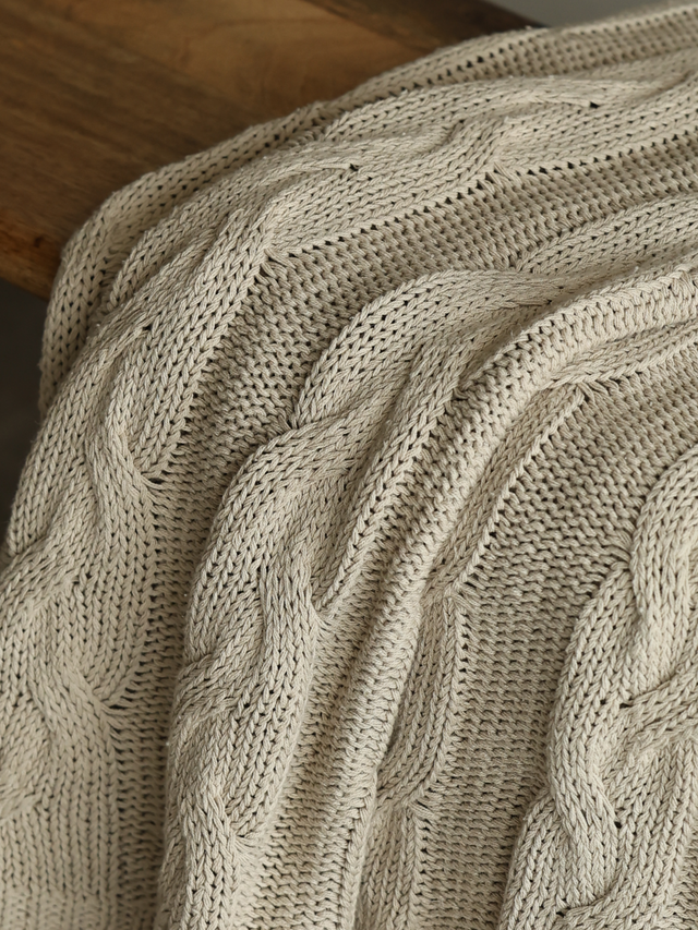 Cason Beige Cotton Knitted Throw