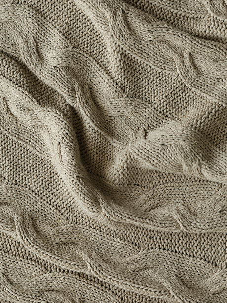 Cason Beige Cotton Knitted Throw