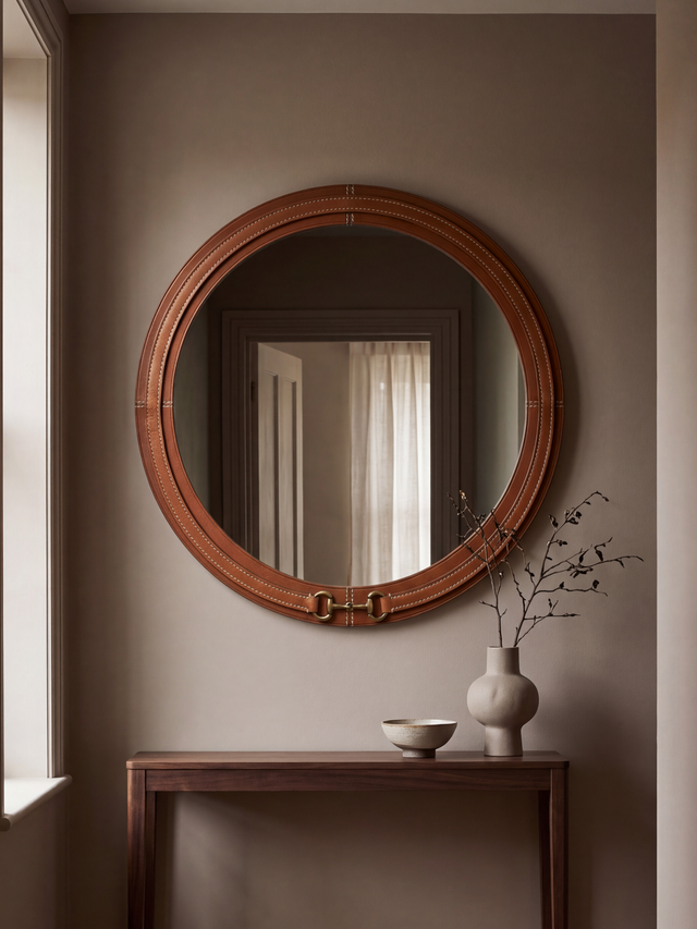 Ibis Waxy Leather Round Mirror - Cognac