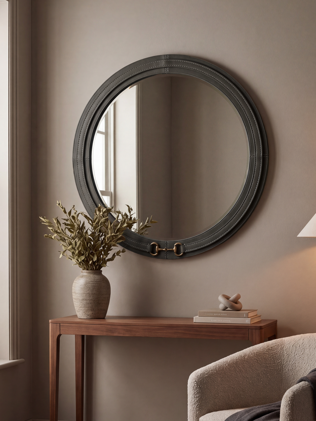 Ibis Waxy Leather Round Mirror - Olive
