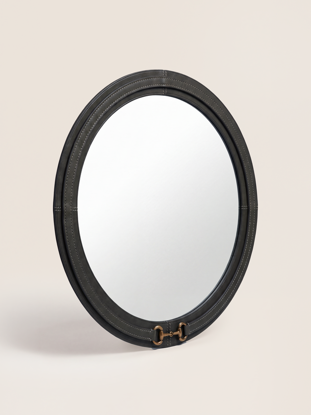 Ibis Waxy Leather Round Mirror - Olive