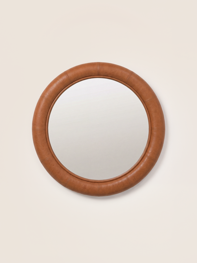 Rosso Leather Round Mirror - Tan