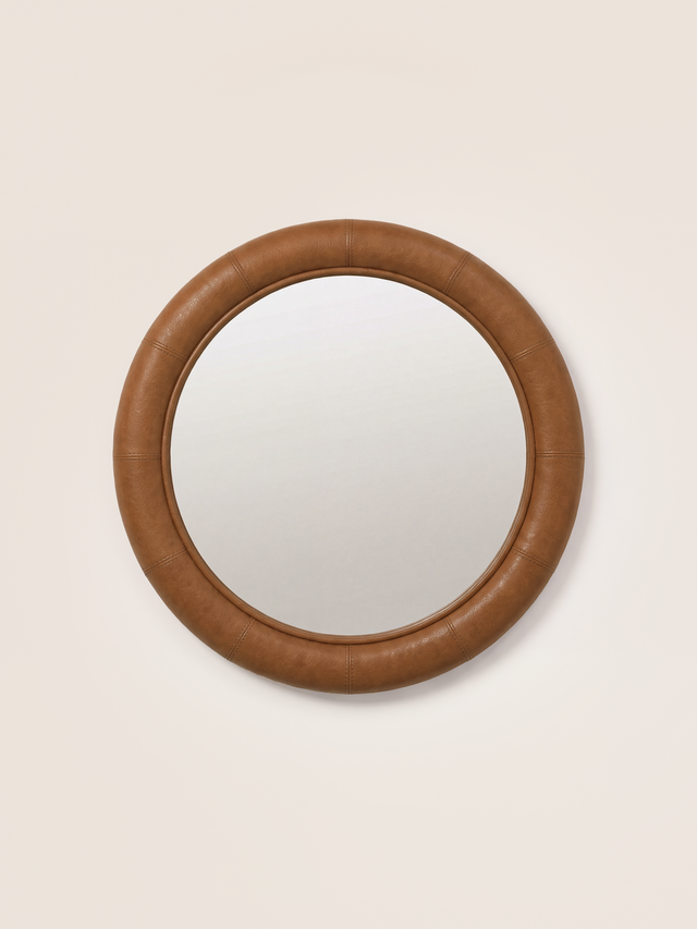 Rosso Leather Round Mirror - Tan
