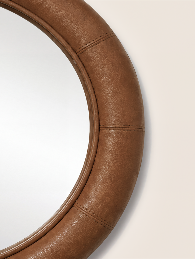 Rosso Leather Round Mirror - Tan