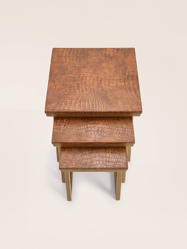 Caden Croco Print Leather Nesting Tables, Set of 3 - Tan