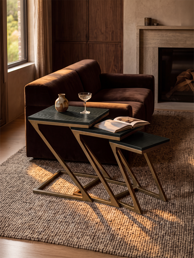 Caden Croco Print Leather Nesting Tables, Set of 3 - Olive
