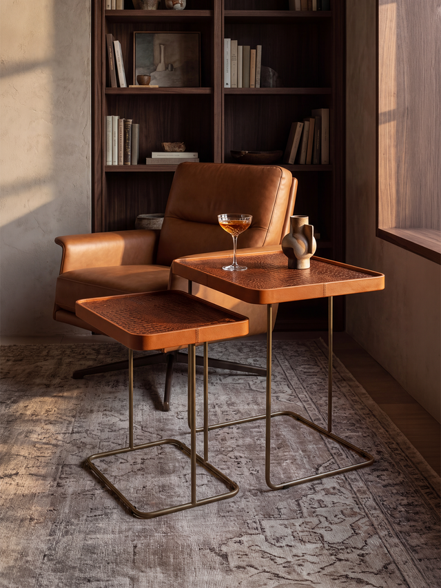 Ahal Croco Print Leather Nesting Tables, Set of 2 - Tan