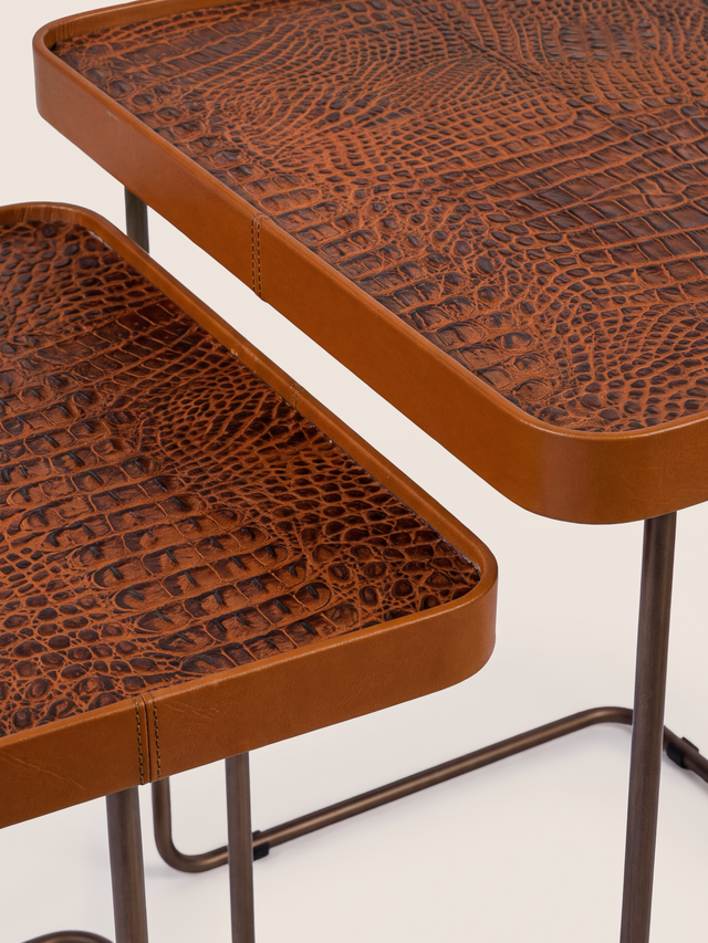Ahal Croco Print Leather Nesting Tables, Set of 2 - Tan
