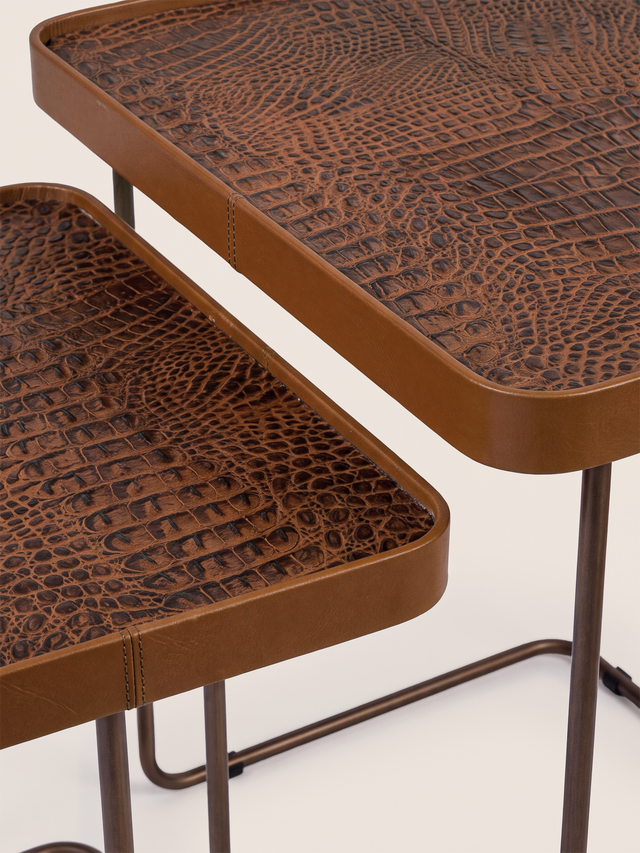 Ahal Croco Print Leather Nesting Tables, Set of 2 - Tan