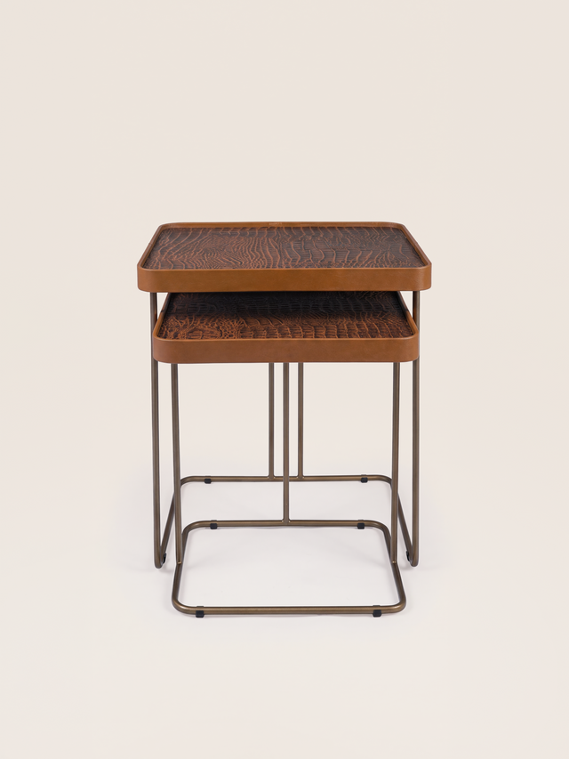 Ahal Croco Print Leather Nesting Tables, Set of 2 - Tan