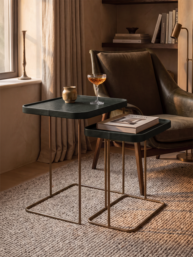 Ahal Croco Print Leather Nesting Tables, Set of 2 - Green