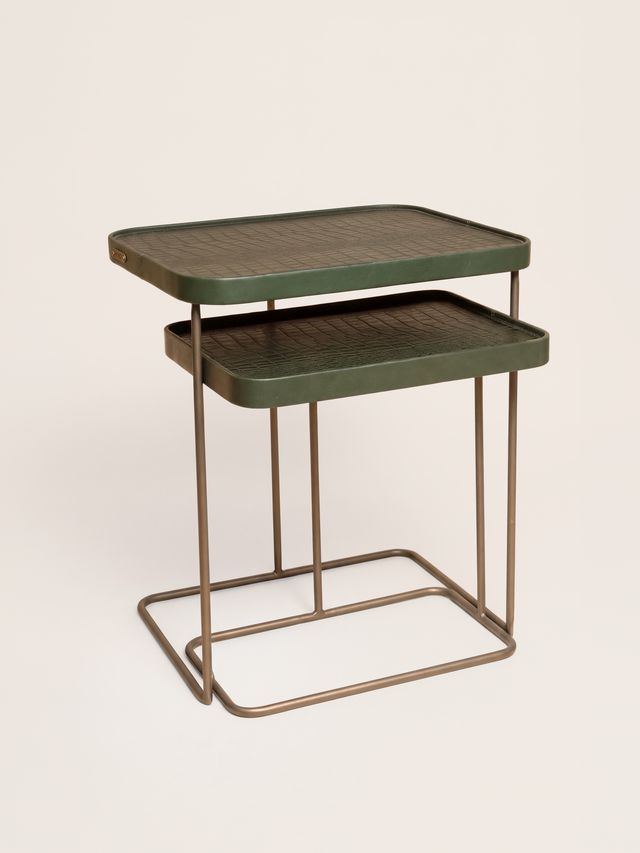 Ahal Croco Print Leather Nesting Tables, Set of 2 - Green
