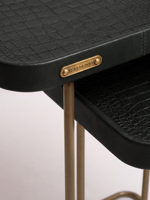 Ahal Croco Print Leather Nesting Tables, Set of 2 - Green