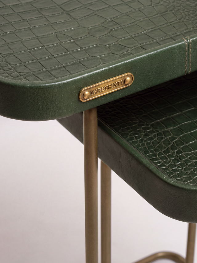 Ahal Croco Print Leather Nesting Tables, Set of 2 - Green