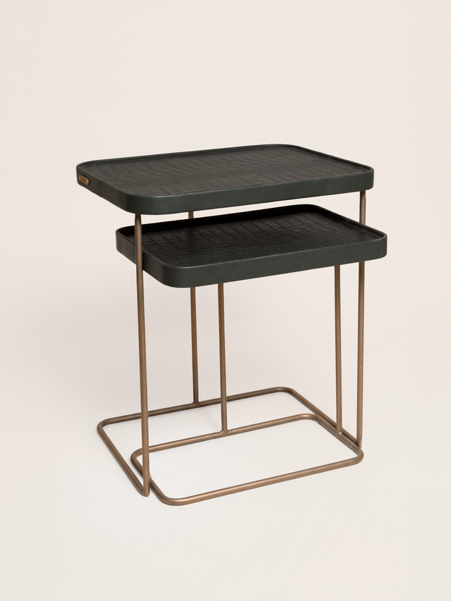 Ahal Croco Print Leather Nesting Tables, Set of 2 - Green