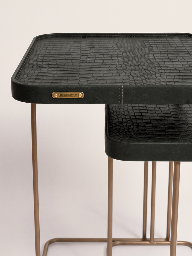 Ahal Croco Print Leather Nesting Tables, Set of 2 - Green