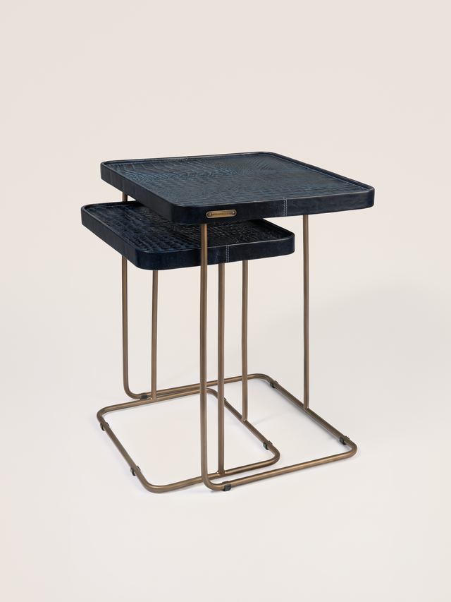 Ahal Croco Print Leather Nesting Tables, Set of 2 - Blue