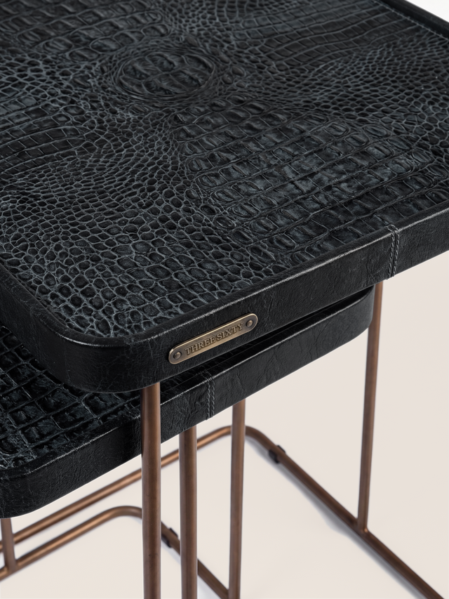 Ahal Croco Print Leather Nesting Tables, Set of 2 - Blue