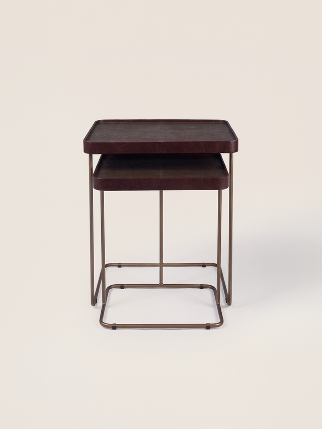 Ahal Croco Print Leather Nesting Tables, Set of 2 - Brown