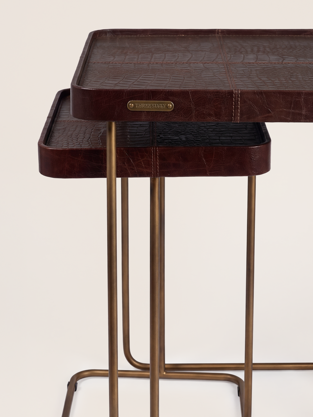 Ahal Croco Print Leather Nesting Tables, Set of 2 - Brown