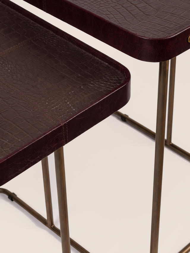 Ahal Croco Print Leather Nesting Tables, Set of 2 - Brown