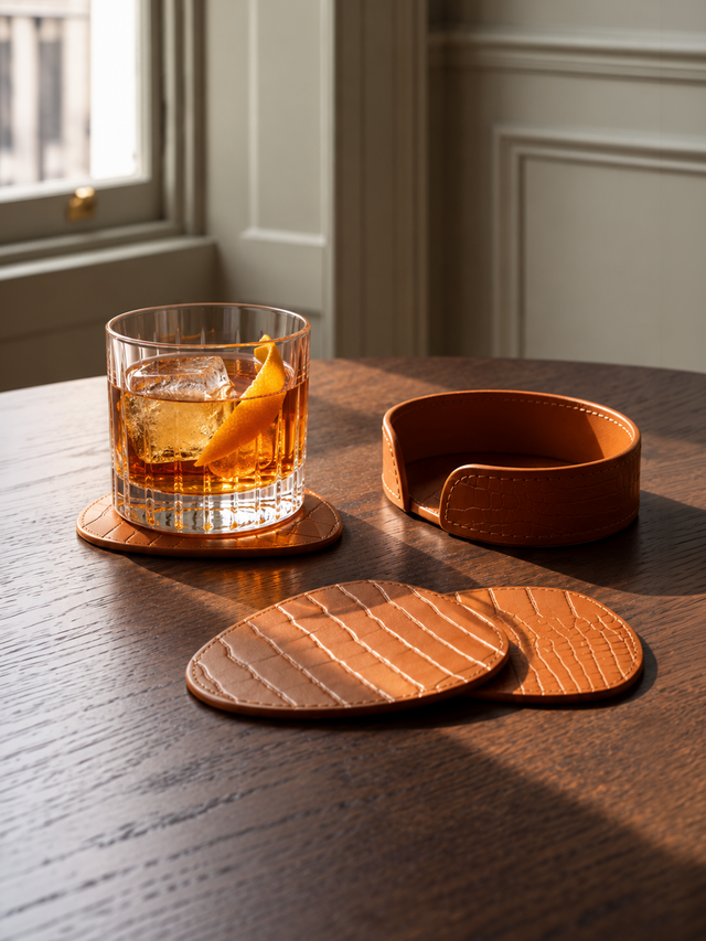 Carley Leather Coaster, Set of 4 - Tan