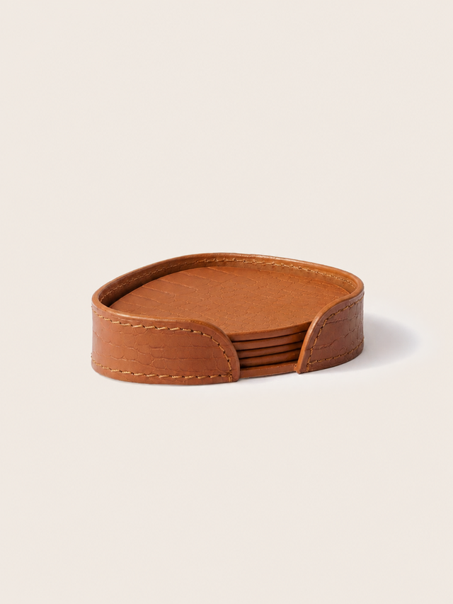 Carley Leather Coaster, Set of 4 - Tan