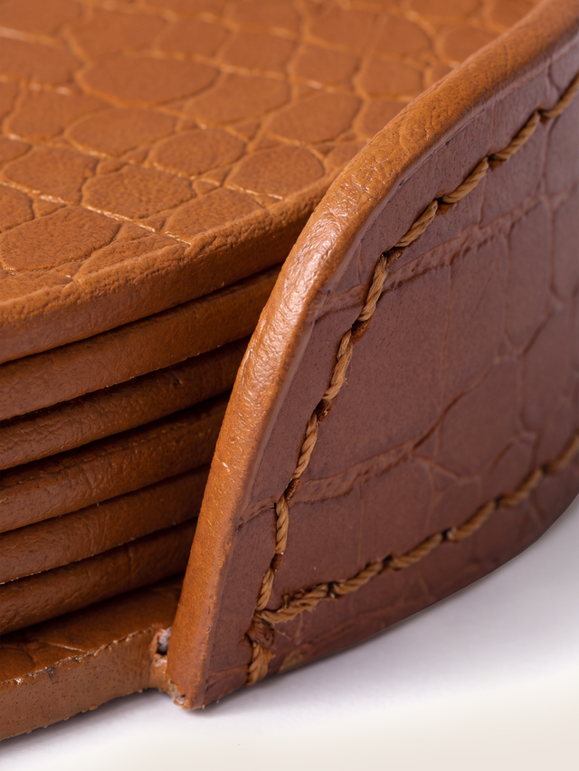 Carley Leather Coaster, Set of 4 - Tan
