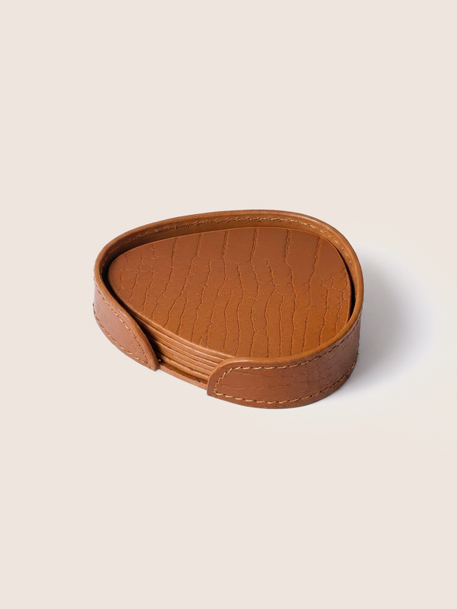 Carley Leather Coaster, Set of 4 - Tan