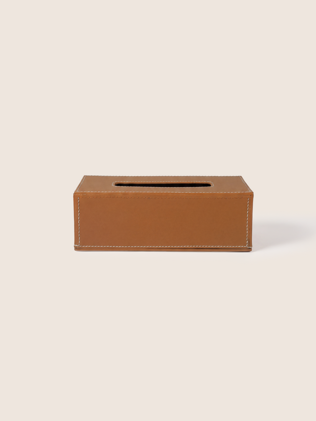 Rowe Leather Tissue Box - Cognac
