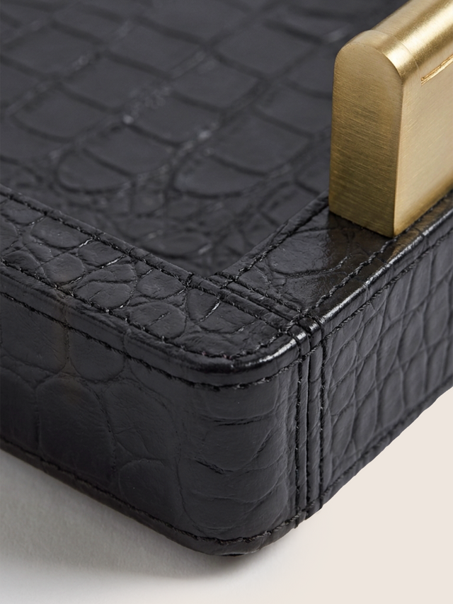 Lore Croco Print Leather Rectangular Tray - Black