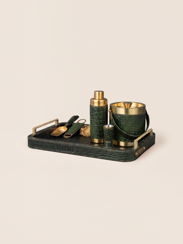Rex Croco Print Leather Cocktail Set - Olive