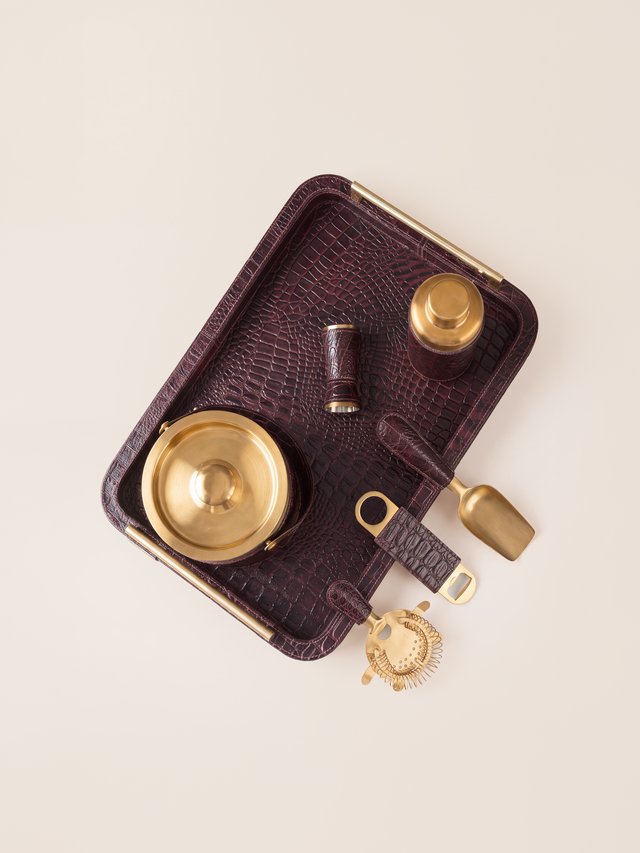 Rex Croco Print Leather Cocktail Set - Burgundy