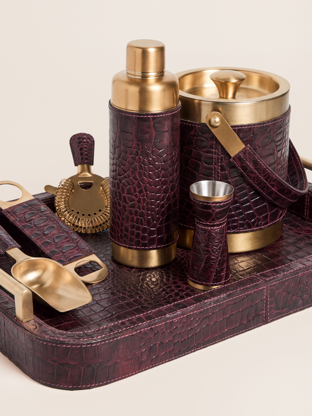 Rex Croco Print Leather Cocktail Set - Burgundy