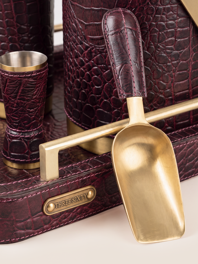 Rex Croco Print Leather Cocktail Set - Burgundy