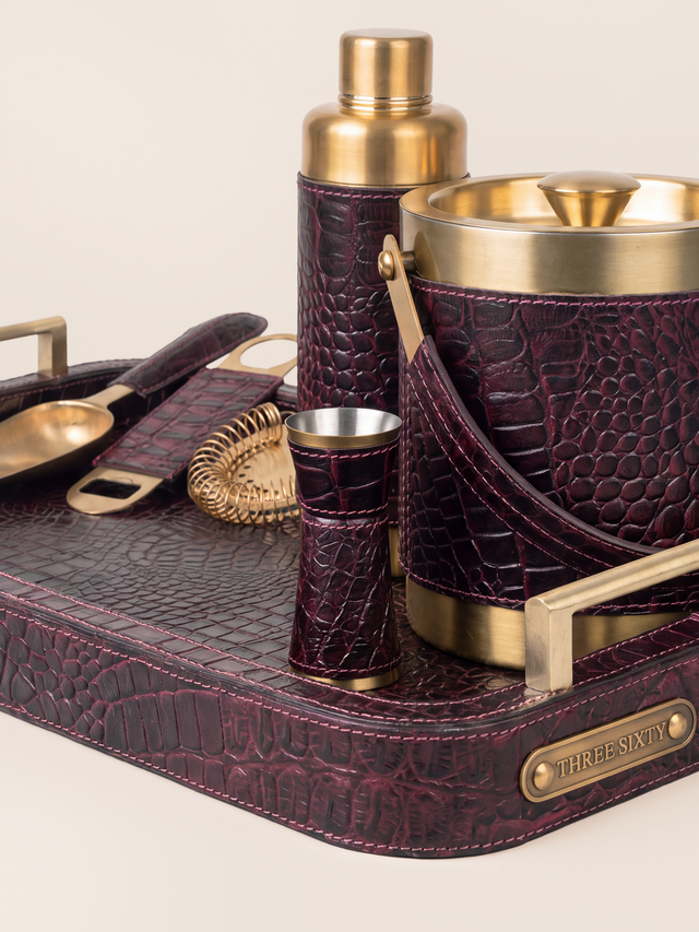 Rex Croco Print Leather Cocktail Set - Burgundy