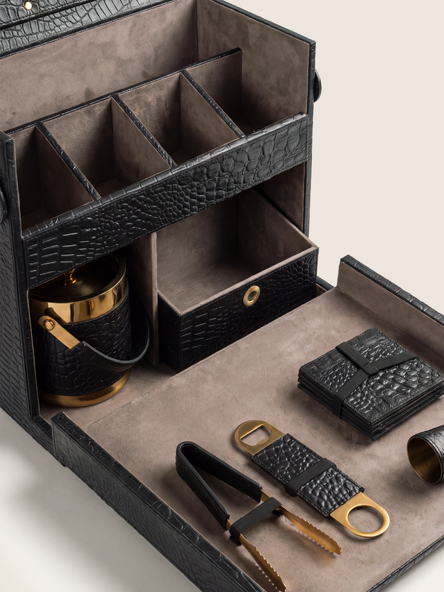 Ivo Croco Print Leather Portable Bar - Black