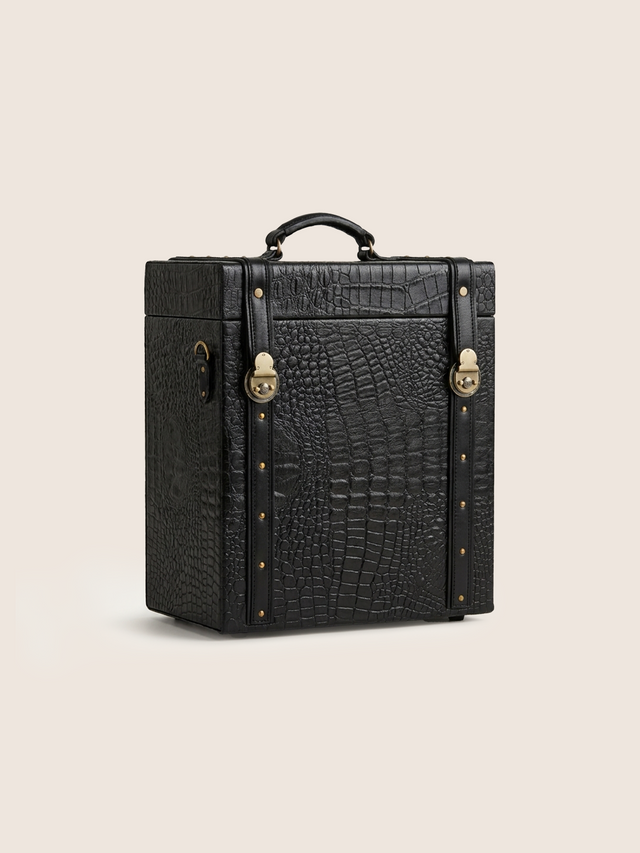Eva Croco Print Leather Portable Bar - Black
