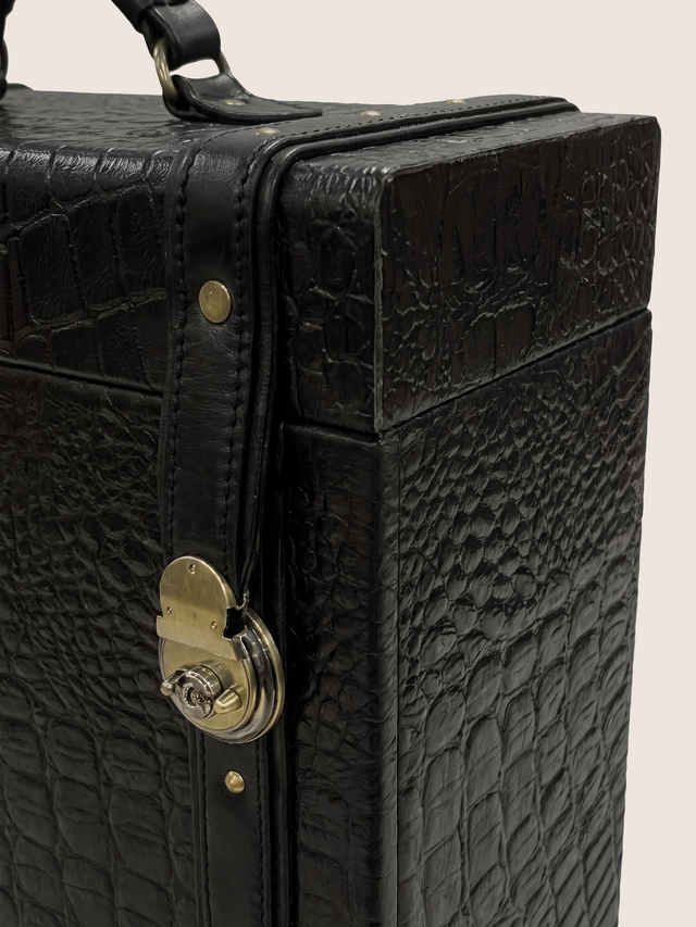 Eva Croco Print Leather Portable Bar - Black