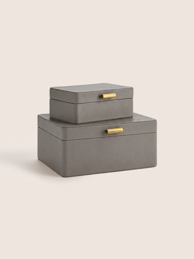 Veron Shagreen Leather Decorative Boxes, Set of 2 - Grey