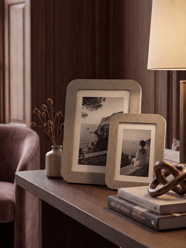 Faro Shagreen Leather Photo Frame, Set of 2 - Taupe