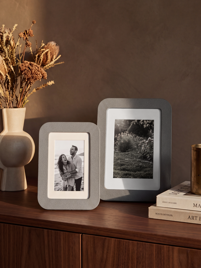 Faro Shagreen Leather Photo Frame, Set of 2 - Grey