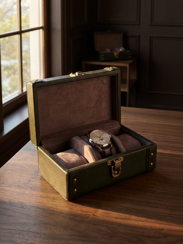 Bex Waxy Leather Watch Box - Green